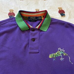 Polo Ralph Lauren Purple Lizard Shirt Green Collar Mens Large